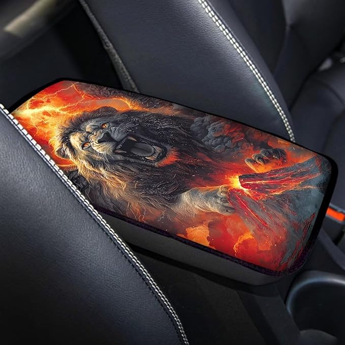 Lion Print Car Center Console Armrest Cover Dust-Proof Decorative Armrest Box Protector Cushion Pad for Most Vehicles, Universal Fits