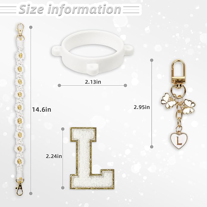 Compatible with Owala Water Bottle Accessories, Cute Letter Charm Set with Boho Handle Strap, Monogram Sticker, Silicone Ring, Keychain Decoration, for FreeSip 24 32 40oz, Owala Kids, Tumbler Gift