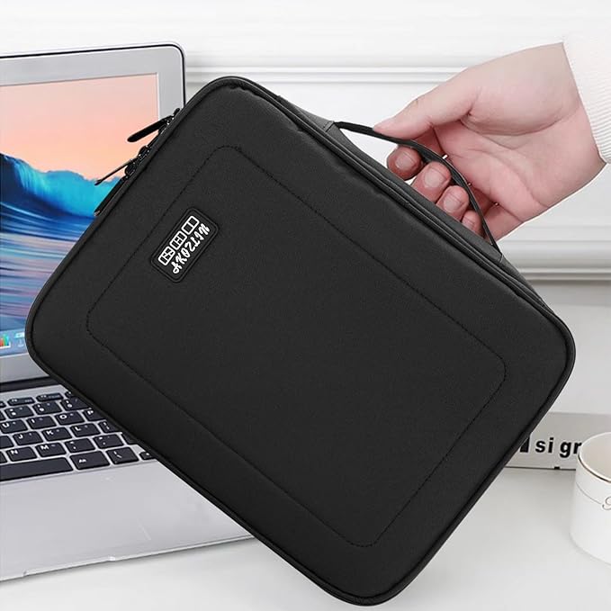 AKOZLIN Cord Organizer Case with Adjustable Divider 4pcs/set Padded Cable Organizer Bag Double Layer Electronics Travel Case DJ Cable File Bag Black