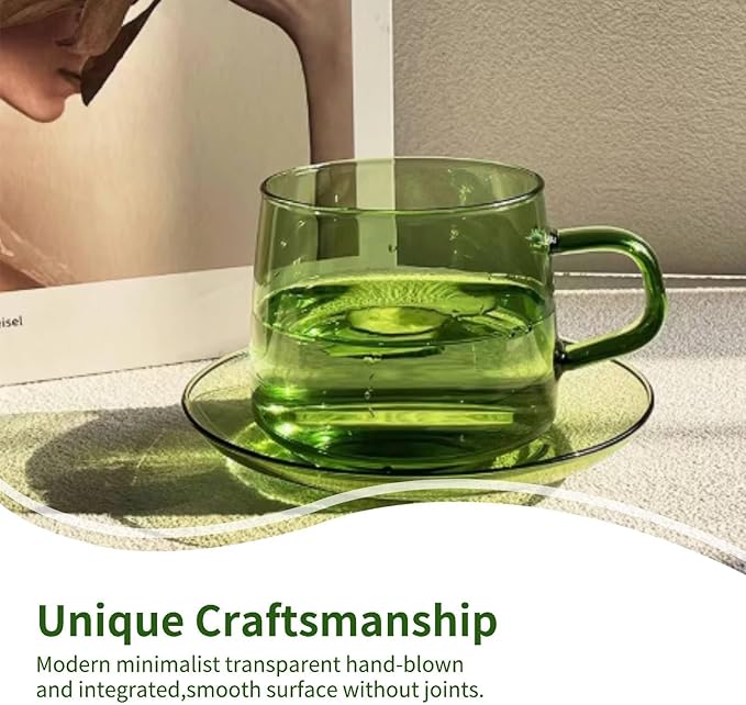 Double Walled Glass Coffee Mugs, Wide Mouth Clear Large Coffee Mug with Handles Espresso Cups for Latte, Cappuccino, Hot Chocolate, Tea and Juice(Green)