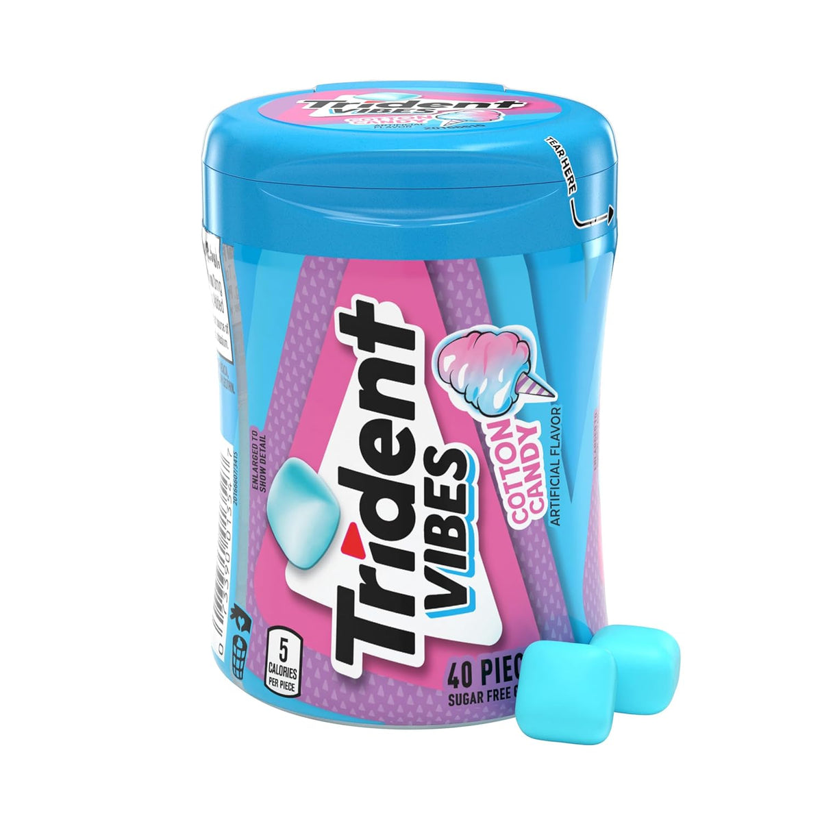 Trident Vibes Sugar-Free Chewing Gum, Cotton Candy Flavor, 40 Pieces