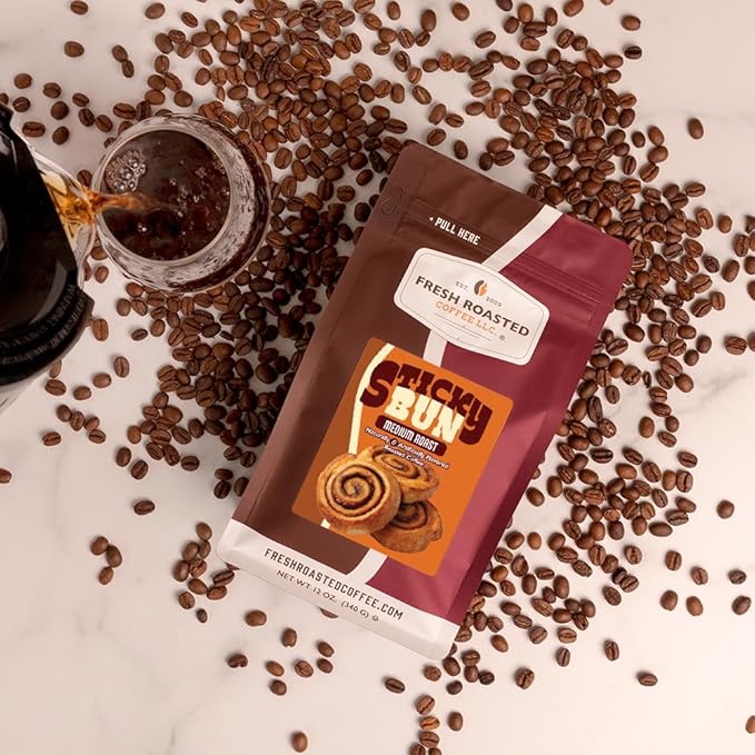 Fresh Roasted Coffee, Hazelnut Sticky Bun Flavored Coffee, 12 oz, Medium Roast, Kosher, Ground