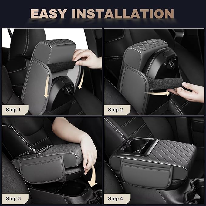 Center Console Cover Fit for Land Cruiser Faux Leather Car Armrest Cushion with Storage Bags, Cup Holder ＆ Phone Storage Multifunctional Middle Console Cover(Grey)