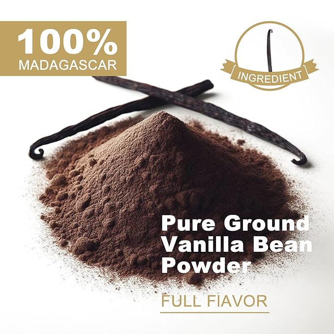TALCUFON Madagascar Ground Vanilla Bean Powder, 100% Ground Vanilla Beans, No Fillers and Additives, Gluten Free, Non-GMO Great for Coffee, Baking, Shakes 2.5 Oz