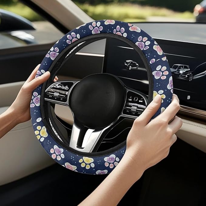 AFPANQZ Purple Yellow Paw Steering Wheel Cover for Cars Universal Fit 14 to 15 inch, Car SUV Sedans Accessories Steering Wheel Protection Sweat Absorption
