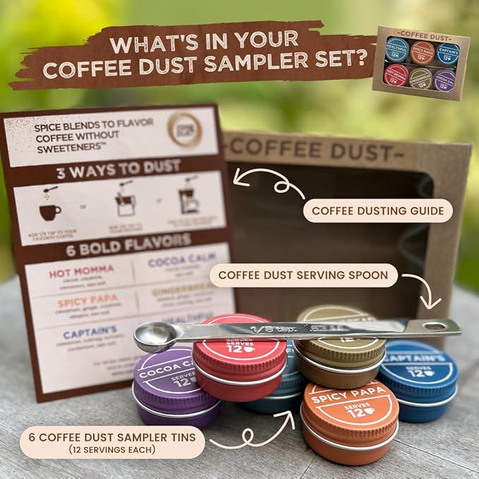 Coffee Dust Flavoring Powder, Sampler Set (72 Servings) – Healthy Coffee Dusting Flavor Variety Pack, All Natural Syrup Alternative, Adds Aroma, Taste & Wellness to Drinks, Tea & Foods - Whole30 Creamer Alternative