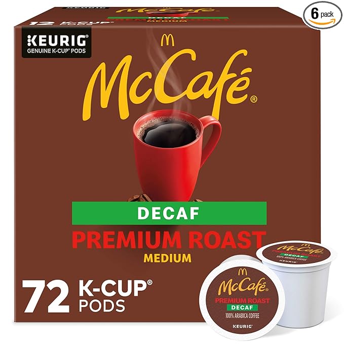 McCafe Premium Roast Decaf Coffee, Single Serve Keurig K-Cup Pods, Decaffeinated, 72 Count