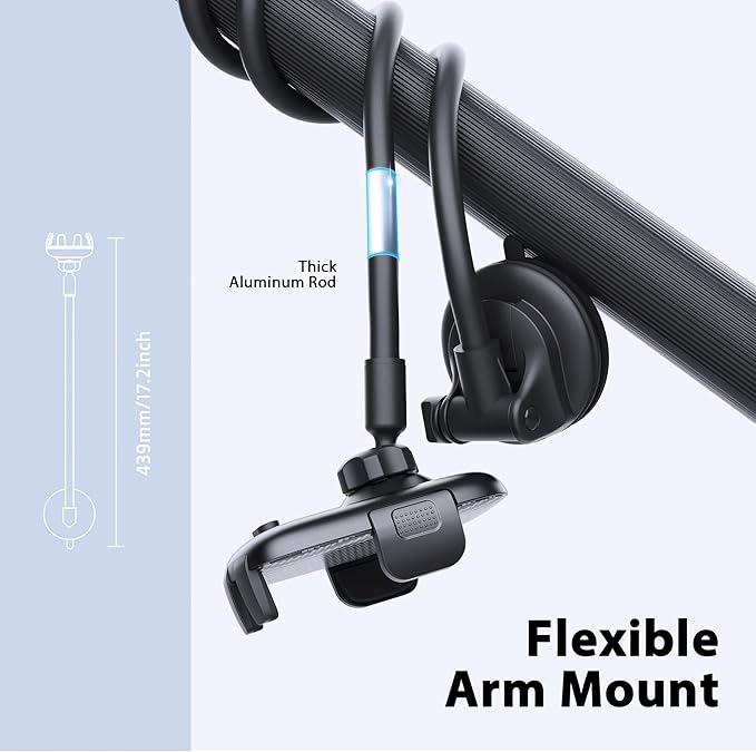 Qifutan Phone Holder - 14-Inch Long Arm Windshield Car Cell Phone Holder Anti-Shake Stabilizer Automobile Mount for iPhone Android Smartphones