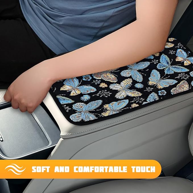 Butterfly Car Center Console Covers, Cute Breathable Scratch & Wear Resistant Vehicle Armrest Cushion Pad, Stylish Automotive Interior Middle Console Protector, Universal Fit