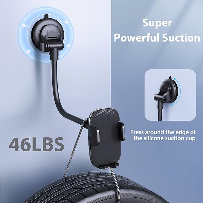 Qifutan Phone Holder - 14-Inch Long Arm Windshield Car Cell Phone Holder Anti-Shake Stabilizer Automobile Mount for iPhone Android Smartphones