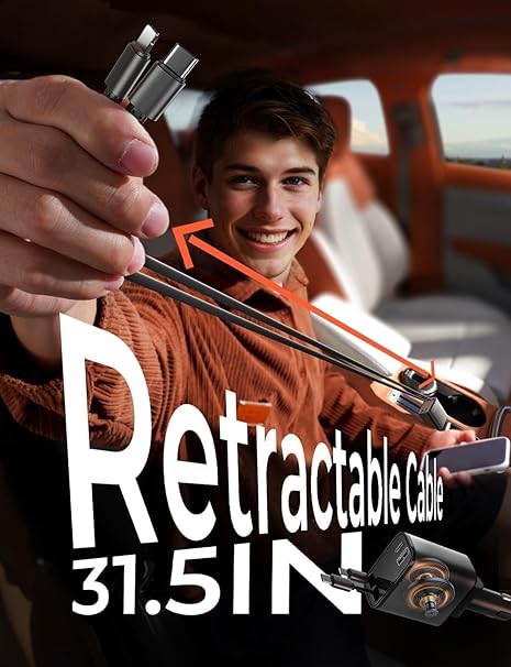 LISEN Retractable Car Charger, Birthday Gifts for Men Tech Gadgets 2026, 69W Cars Adapter USB C Fast Charger for iPhone 17, Car Accessories for Men Women Drivers, for iPhone 17 Pro Max Air 16 15 14 13