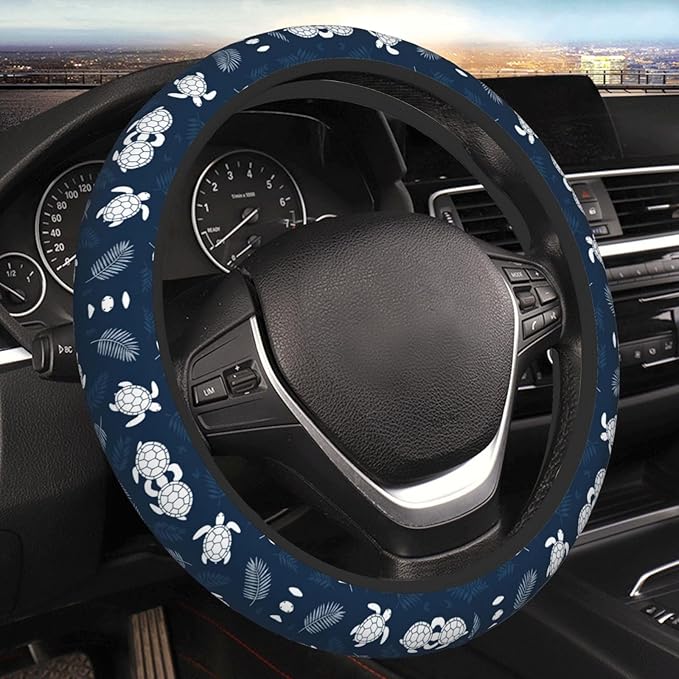 Cute Turtle Car Steering Wheel Cover, 15 Inch Steering Wheel Cover Stylish Decor for Most Cars