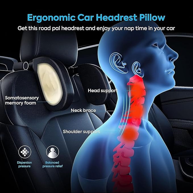 Headrest Lumbar Pillows Car Seat for Honda HRV CRV CRZ BRV 2001-2025, Ergonomic Neck Back Support Cushion, Comfortable Breathable Washable Cover, Memory Foam,Black