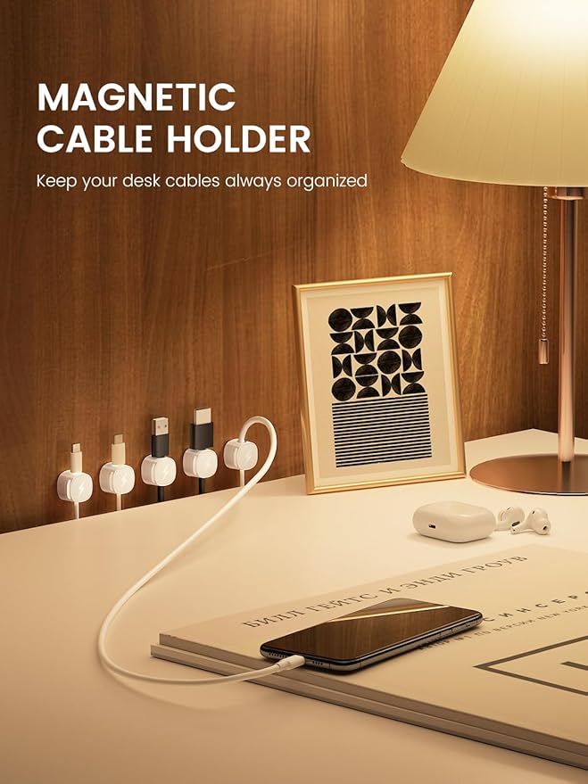 Magnetic Cable Clips [1s Lock] Adhesive Cord Holder Organizer for Nightstand, 12Pack Desk Cable Management Clips, Phone Charger Wire Cord Organizer Keeper for Nightstand Wall Car Office