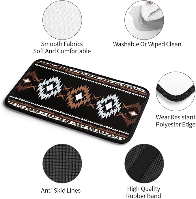 Black Aztec Car Center Console Cover Western Southwest Premium Armrest Covers Scratch & Wear Resistant Car Interior Accessories Native American Middle Console Lid Pad Protector