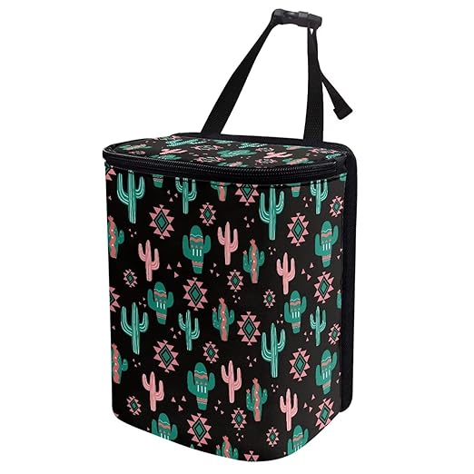 Green Cactus Aztec Car Trash Can Mini Auto Garbage Bin with Lid Lightweight Hanging Car Rubbish Bags for Back Front Seat