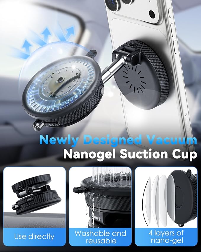 CloudValley Only for iPhone Magnetic Car Mount Charger【15W Fast Wireless Charging】 Compatible with MagSafe, Super Strong Vacuum Suction, 360° Adjustable Foldable Stand for Car Dashboard/Windshield