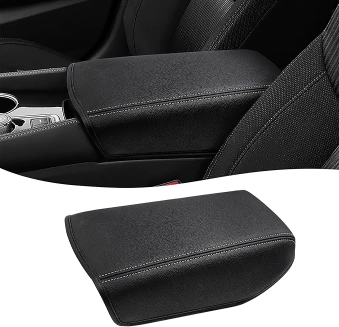 Center Console Cover for Nissan Maxima 2016 2017 2018 2019 2020 2021 2022 2023, Vinyl Leather Middle Console Protector Pad, Armrest Lid Covering, Anti-Scratch, Black-Beige Stitching