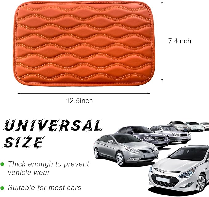 Car Center Console Pad, Waterproof PU Leather Auto Armrest Box Cover, Comfortable Vehicle Arm Rest Protector Cushion Pad for Car SUV, Universal Car Accessories (Orange)