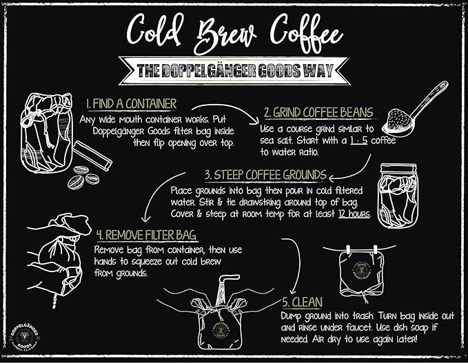 (1-Pack, Large 12in x 12in) Organic Cotton Cold Brew Coffee Bag - Designed in California - Reusable Coffee Filter with EasyOpen Drawstring Cold Brew Maker for Pitchers, Mason Jars, & Toddy Systems