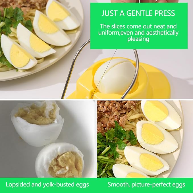 Egg Slicer, Semi-Round Curved Yellow Egg Cutter for Hard Boiled Eggs – Stainless Steel Wire Cutter with Ergonomic Handle for Salad, Cobb Salad, Avocado Toast & Food Garnish, Easy to Clean (1)