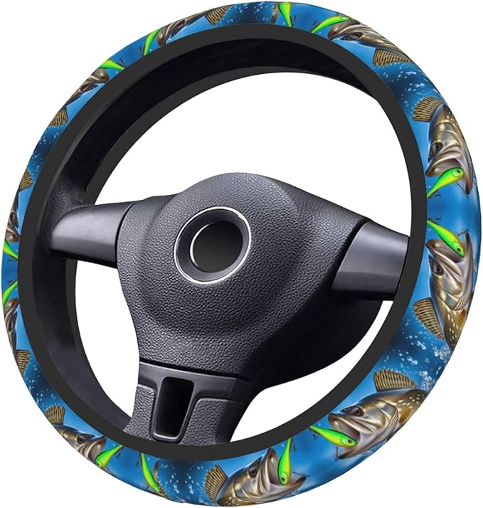 Walleye Fish Take The Bait Car Steering Wheel Cover, 15 Inch Steering Wheel Cover Stylish Decor for Most Cars