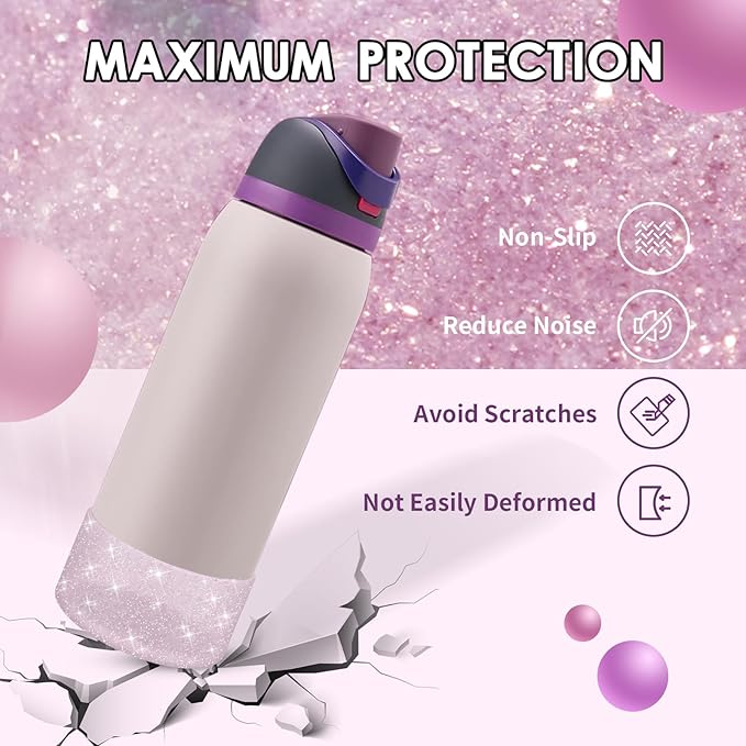 Protective Glitter Silicone Boot Compatible with Owala 24oz 32oz 40oz, Bling Cup Sleeve Bottom Bumper Cover Compatible with Owala FreeSip, Twist, or Flip Stainless Steel Water Bottles