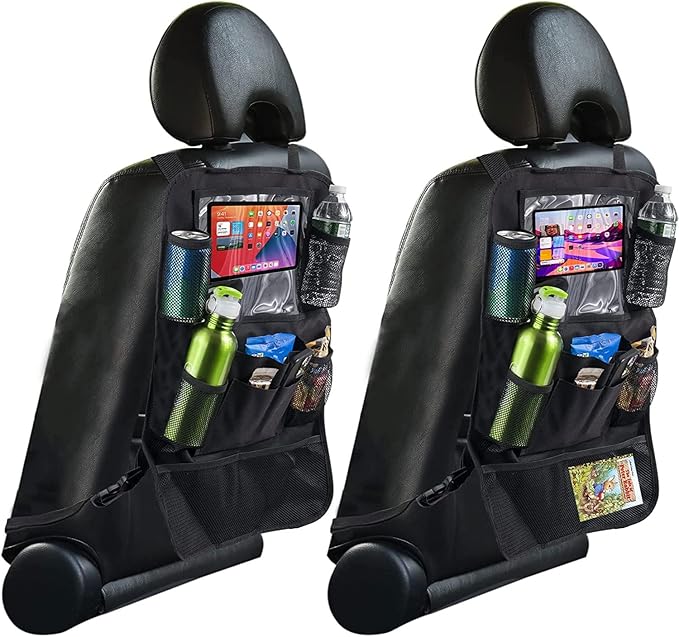Trail maker 2 Pack Backseat Car Organizer, Kick Mats Back Seat Protector with Touch Screen Tablet Holder, Back Seat Organizer for Kids, Travel Accessories with 9 Storage Pockets