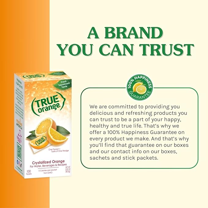 True Orange 100ct (Pack of 1) - Water Enhancer - Bulk Dispenser - 0 Calorie Drink Mix Packets For Water - Orange Flavoring Powder Packets