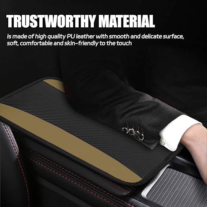 Hovom Car Center Console Cover, 12.72"×7.15" Leather Armrest Cover for Cars, Stylish Auto Armrest Cushion Pad, Anti-Scratch Vehicle Arm Rest Protector, Universal Interior Car Accessories (Beige)