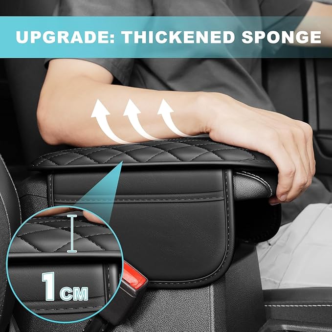Center Console Cover Fit for Kia Sportage 2005-2025 with 2 Storage Bags Waterproof Leather Quilted Pattern Car Armrest Cover Cushion Anti - Slip(Black)