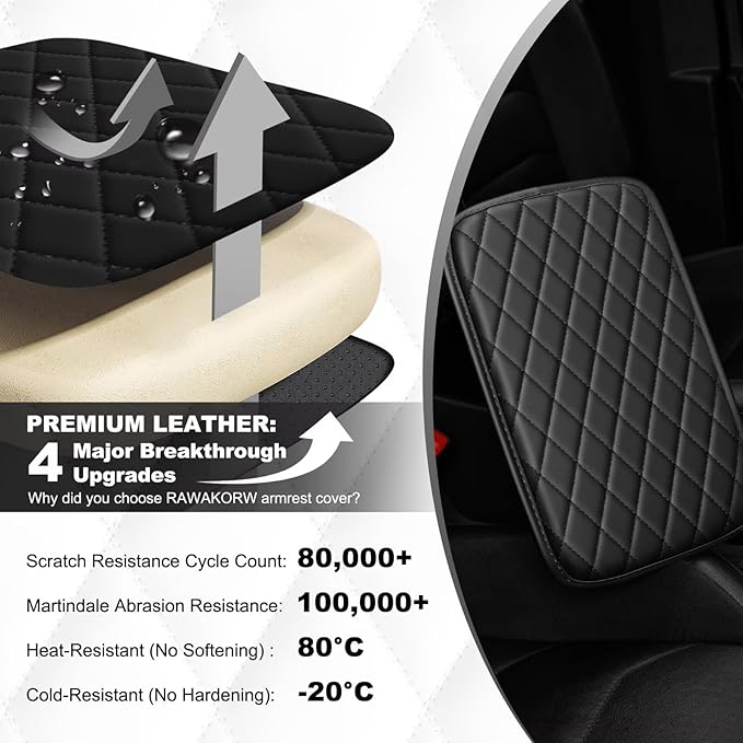 Upgraded Car Center Console Cover Fit for Camry Faux Leather Car Armrest Cover Cushion with 2 Storage Bags,Car Armrest Storage Box Interior Accessories(Black)