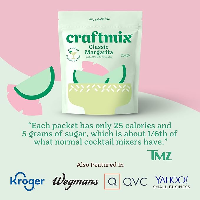 Craftmix Classic Margarita Cocktail & Mocktail Drink Mixer, Skinny Mixes - Water Flavoring Packets - Made With Real Fruit - Vegan, Low-Carb, Low-Sugar, Non-GMO, Dairy Free, Gluten Free, 12 Pack