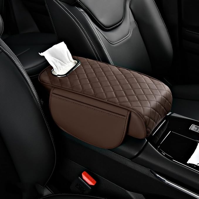 Car Armrest Pad for Toyota 4Runner 2000–2025, Center Console Cover with Memory Foam Cushion, Anti-Slip Protector, Arm Rest Cushion Car Interior Accessories,D Brown