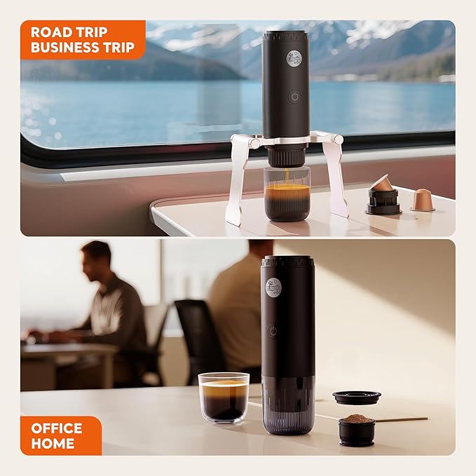 Portable Espresso Machine Mini 19Bar Rechargeable 2-in-1 Multi-Function Electric Coffee Machine One Key Extraction Compatible with NS Capsules and Ground Coffee for Office Home 7800MAH (Green)