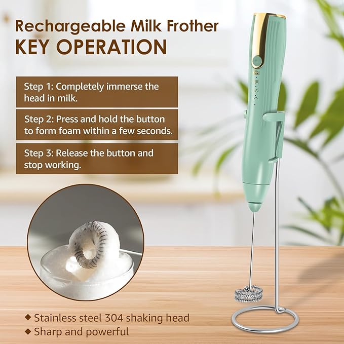 Powerful Handheld Milk Frother, Whisk Drink Mixer, Rechargeable Electric Foam Maker, Coffee Frother, Hand Blender, for Latte Cappuccino, Frappe, Matcha Maker