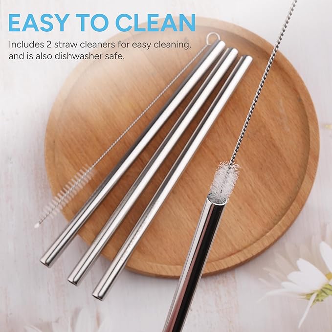 Metal Straw Replacement Set Compatible with Owala Water Bottle 40 oz, Includes 4 Stainless Steel Straws & 2 Brushes, Premium Accessories for Owala Bottles
