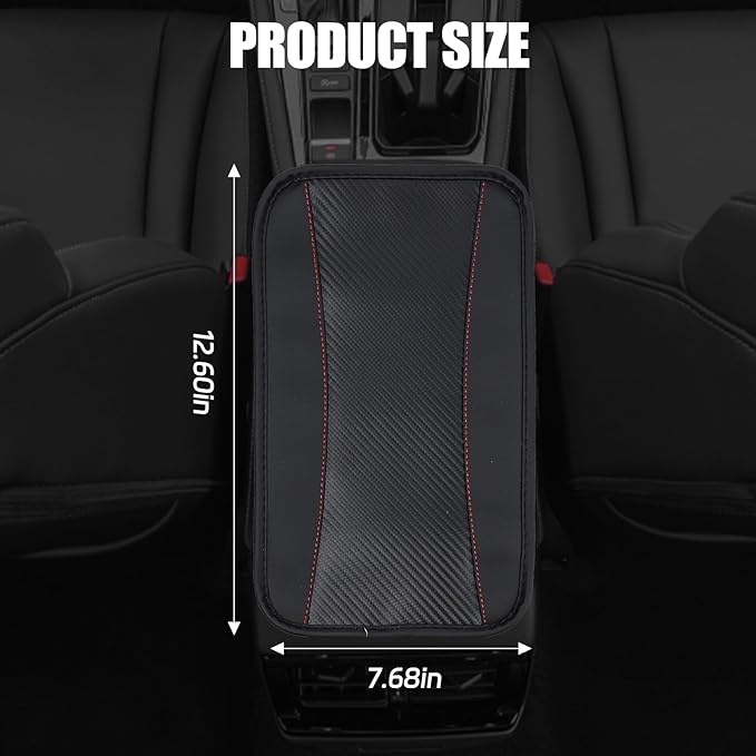 Hovom Car Center Console Cover, 12.72"×7.15" Leather Armrest Cover for Cars, Stylish Auto Armrest Cushion Pad, Anti-Scratch Vehicle Arm Rest Protector, Universal Interior Car Accessories (Black)