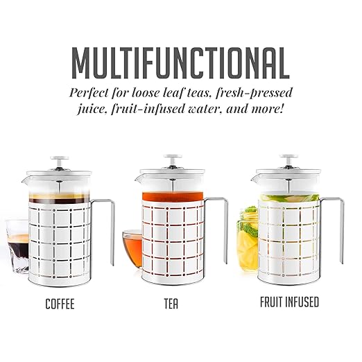 OVENTE French Press Coffee Maker 27 Ounce with Heat Resistant Borosilicate Glass, Stainless Steel Design and 4-Level Filter System, Portable Cold Brewer Pot for Travel, Camping or Gift, Silver FSS27P