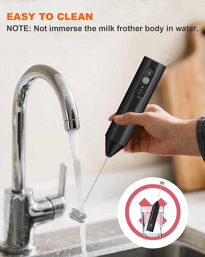 Rechargeable Milk Frother With Cover, Handheld 3-Speed Coffee Frother, Dual Spring Whisk Electric Frother Wand For Coffee, Latte, Cappuccino, Frappe Drink, Hot Chocolate, Black