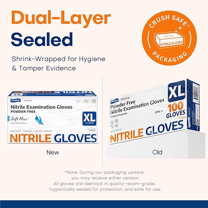Supmedic Medical Soft Max™ Nitrile Exam Gloves, 100 Count Latex-Free Powder-Free Non-Sterile Food Safe Disposable Glove, Blue
