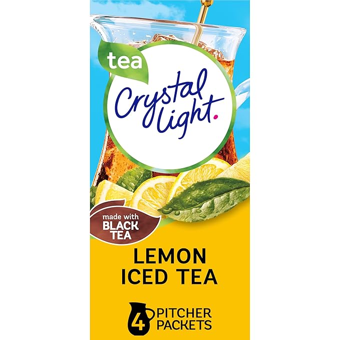 Crystal Light Drink Mix, 4 Pitcher Packets, for Flavorful Hydration and Shareable Refreshment, Naturally Flavored Lemon Iced Tea with other natural flavor, Made with Black Tea, 0.96 oz