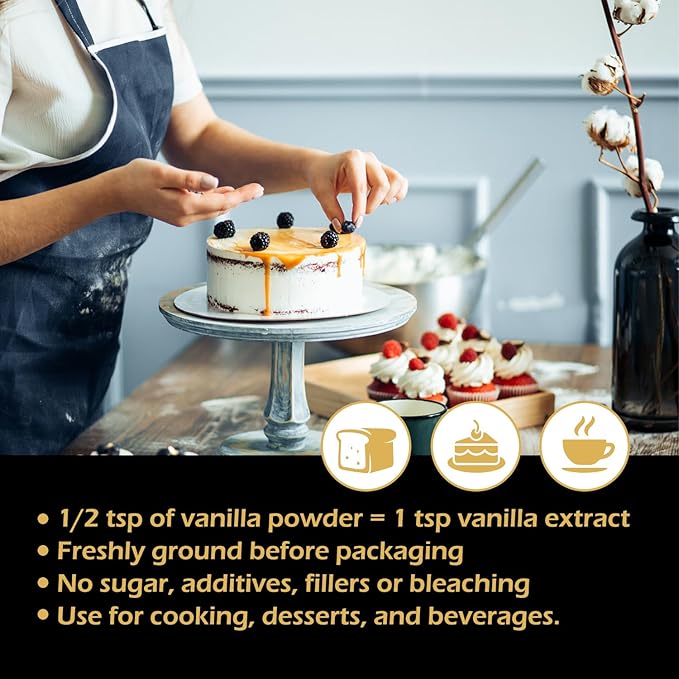 ORGFUN Vanilla Bean Powder 3.53 Oz, Native Ground Madagascar Vanilla Powder Pure Natural No Fillers or Additives Great for Baking, Desserts, Coffee Vegan Gluten Free 100G