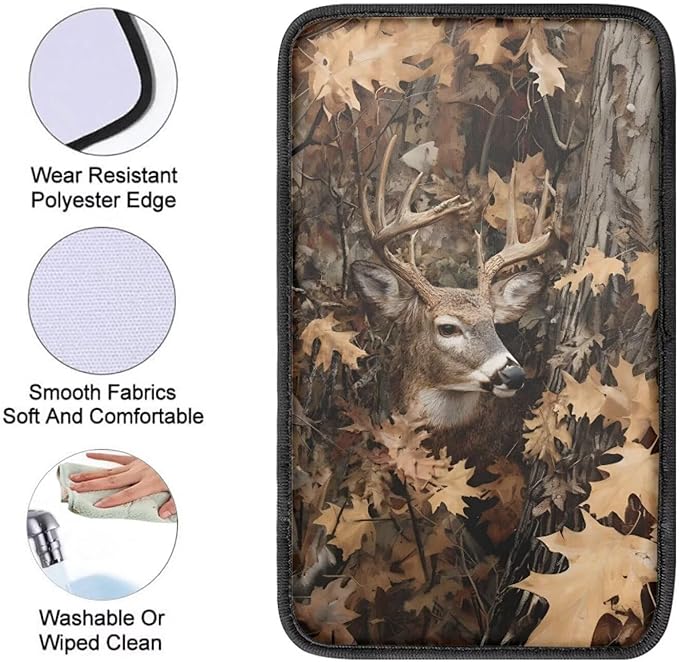 Camo Hunting Deer Car Center Console Cover Soft Protector Armrest Console Cover Car Center Console Cover Accessories Universal Fit Most Cars Women Men