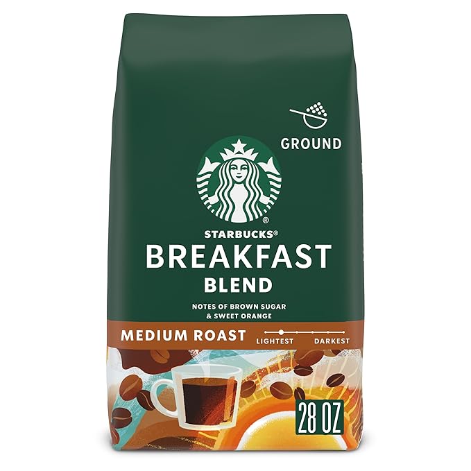Starbucks Ground Coffee, Medium Roast Hot or Iced Coffee, Breakfast Blend, 28 oz