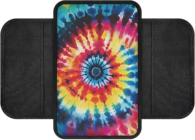 BIGCARJOB Hippie Tie Dye Car Center Console Cover with Side Storage Tie Dye Print Car Accessories Center Console Armrest Cover Auto Center Console Cover Pad,Universal for Most Cars, Trucks, SUVs