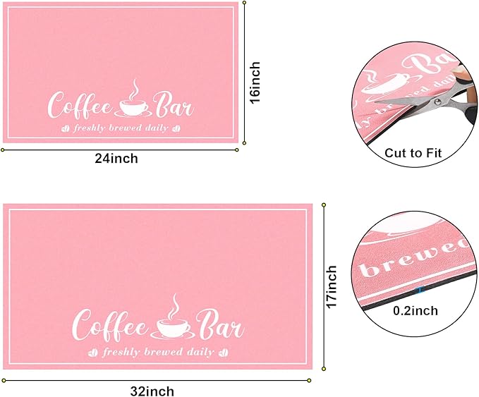 Absorbent Coffee Mat, Fashion Dish Drying Mat for Kitchen Counter Coffee Bar Accessories Espresso Machine Dish Rack 17" x 32" Pink