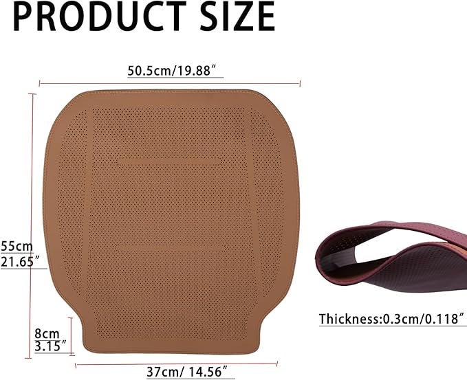 ontto 2 PC Car Seat Cushions for Most Vehicles Universal Auto Seat Pad Protector Perforated PU Leather Bottom Pad Breathable and Thin Seat Mat Also Works with Truck and Office Chair,Light Brown