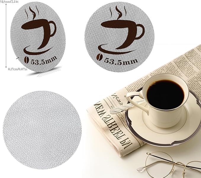 53.5mm Espresso Puck Screen, Reusable Puck Screen Replacement, Perfect Espresso Distribution Tool Compatible with Espresso Machine 53.5mm Portafilter Basket, 1.7mm Thickness 150μm