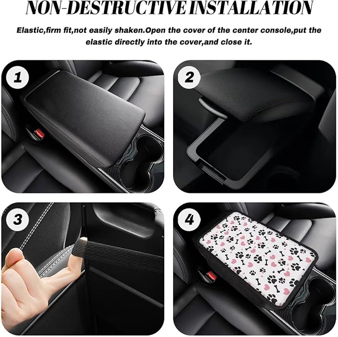 Dreaweet Car Center Console Cover Cute Dog Paw Print Armrest Cover Cushion with 2 Storage Pockets Universal Car Armrest Seat Box Pad Car Interior Accessories Protector for Most Vehicle
